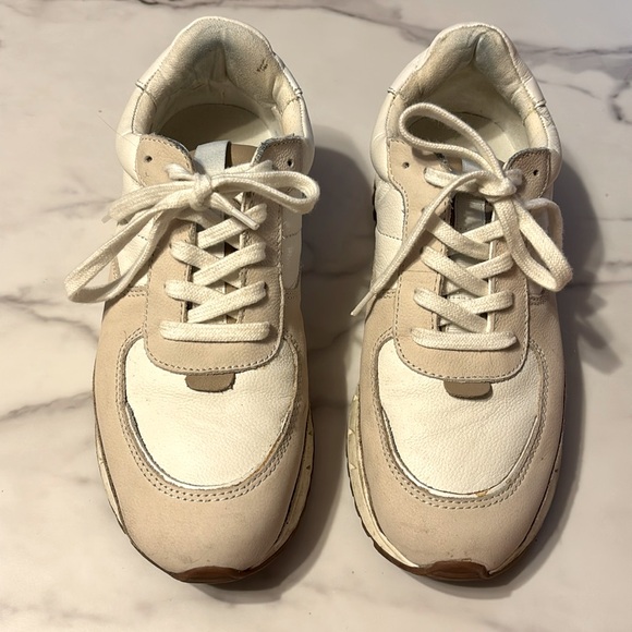 Madewell Leather Kickoff Trainer Sneakers in Neutral Colorblock Tennis Shoes 9 - Picture 1 of 11
